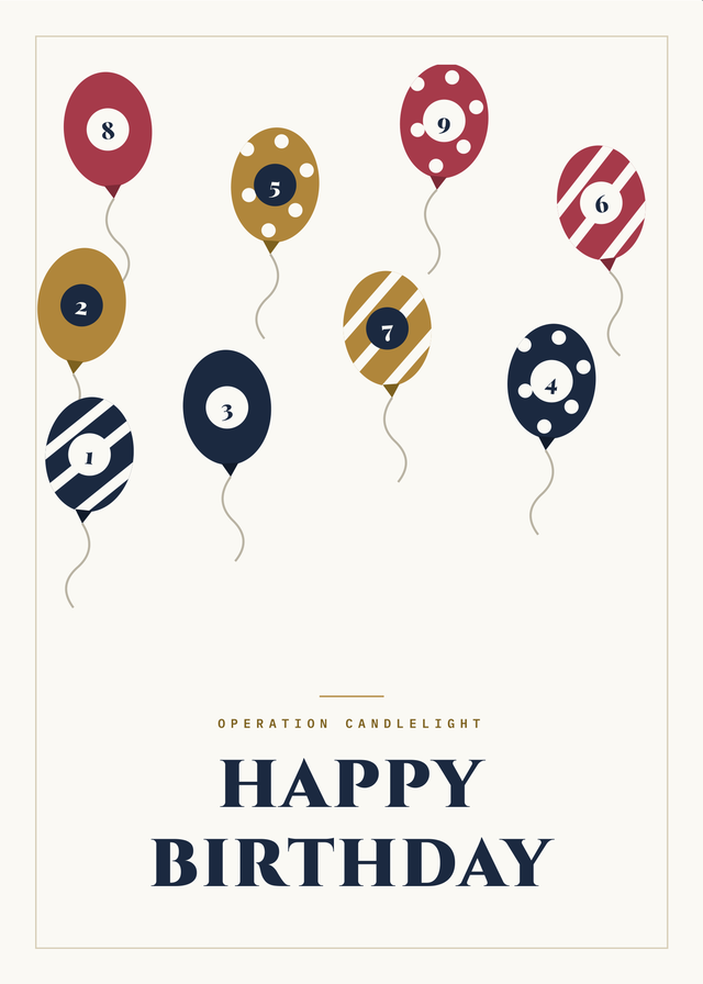 Birthday mystery card cover with numbered balloons